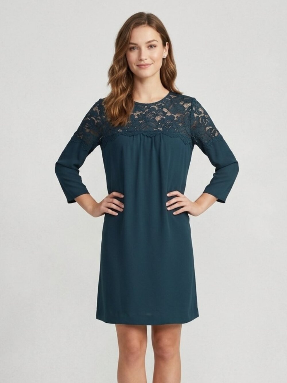H&M Dress Women's Size 4 Green Long Sleeve Lace Shoulder Top NWT Stretchy